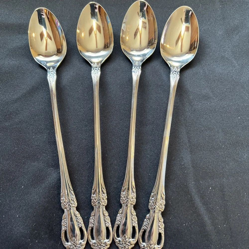 4 Oneida Raphael‎ Iced Teaspoons Distinction Deluxe Stainless Flatware 7 1/2